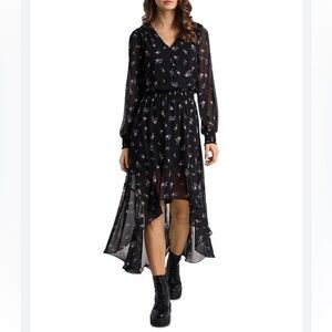 1. STATE Woodland maxi dress size S black pink floral longsleeve v-neck